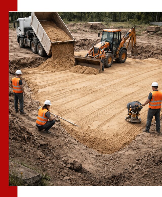 Устройство песчаной подушки для фундаментов и дорог в Камышине